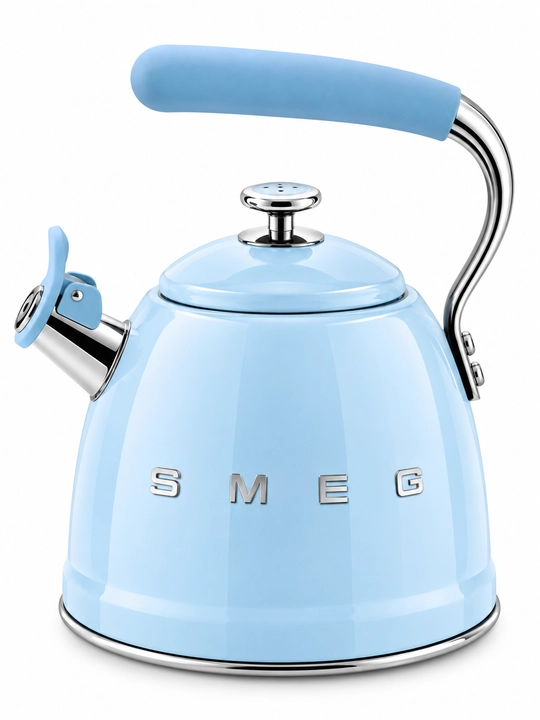 Чайник со свистком SMEG 2,3 л, эмалированный, кремовый, для плиты - 