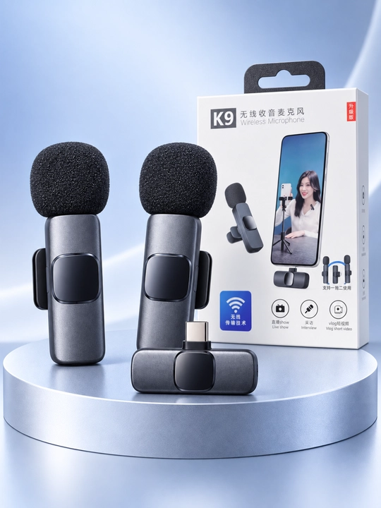 K9 simsiz petlichka mikrofon, 2 dona, Type-C va Lightning uchun, telefon uchun