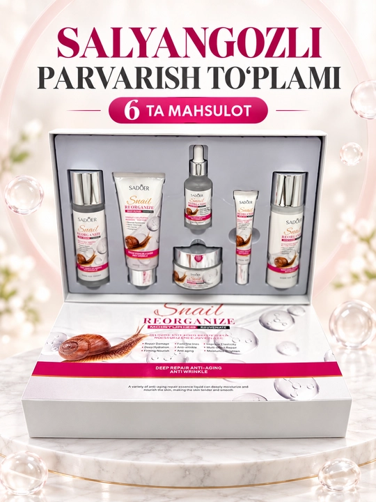 SADOER 6 in 1 yuz parvarishi to‘plami – Avocado. Snail. Collagen. Vitamin E