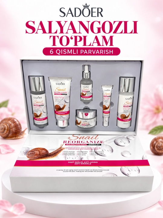 SADOER 6 in 1 yuz parvarishi to‘plami – Avocado. Snail. Collagen. Vitamin E