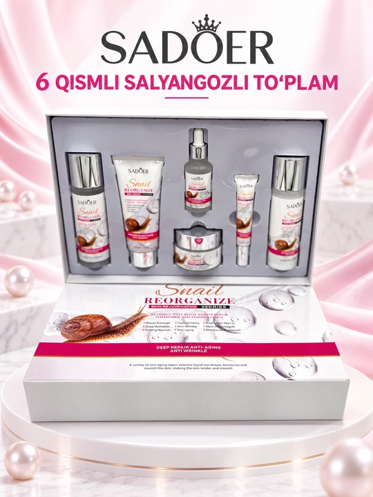 SADOER 6 in 1 yuz parvarishi to‘plami – Avocado. Snail. Collagen. Vitamin E