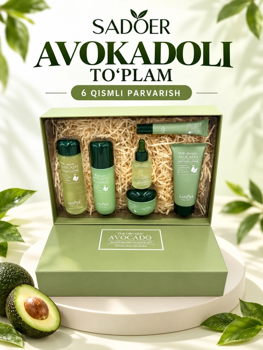 SADOER 6 in 1 yuz parvarishi to‘plami – Avocado. Snail. Collagen. Vitamin E