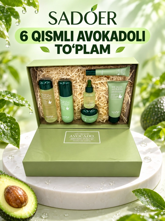 SADOER 6 in 1 yuz parvarishi to‘plami – Avocado. Snail. Collagen. Vitamin E