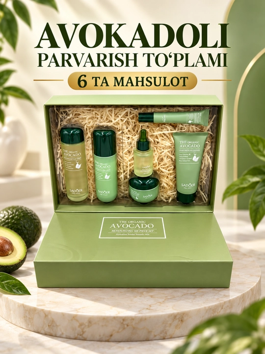 SADOER 6 in 1 yuz parvarishi to‘plami – Avocado. Snail. Collagen. Vitamin E