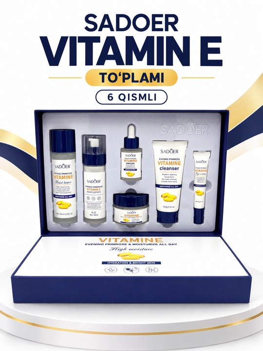 SADOER 6 in 1 yuz parvarishi to‘plami – Avocado. Snail. Collagen. Vitamin E