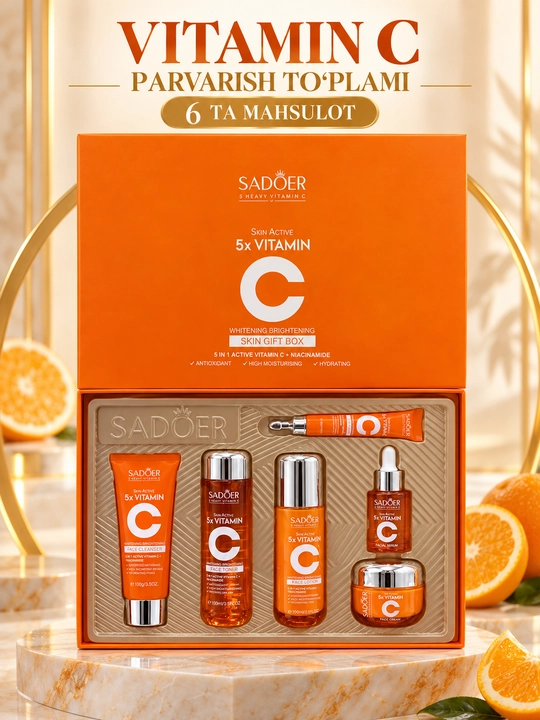 SADOER 6 in 1 yuz parvarishi to‘plami – Avocado. Snail. Collagen. Vitamin E