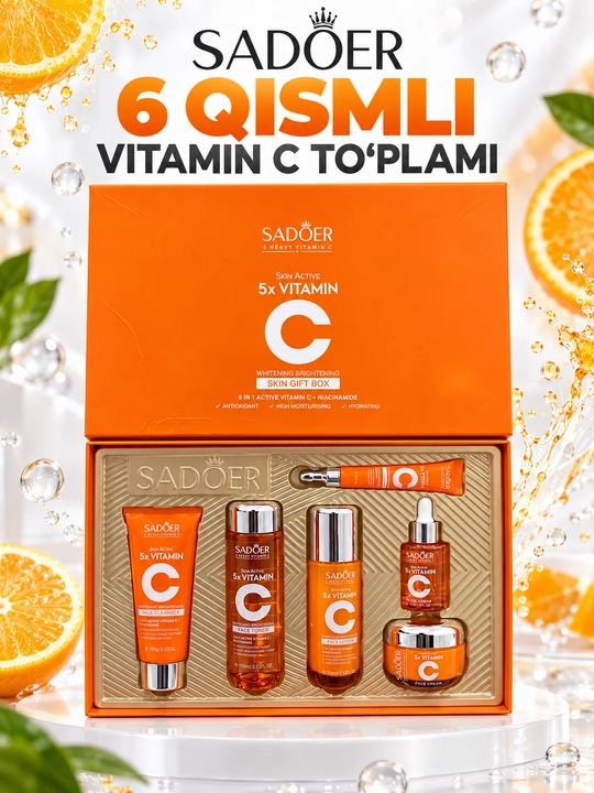 SADOER 6 in 1 yuz parvarishi to‘plami – Avocado. Snail. Collagen. Vitamin E