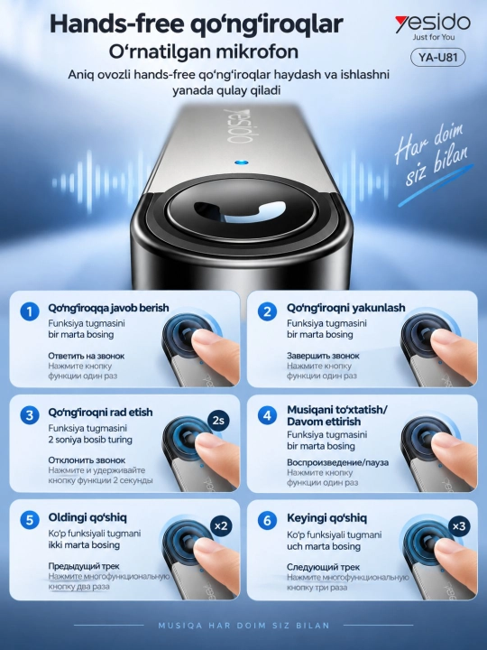 Yesido YAU81 avtomobil Bluetooth audio adapteri