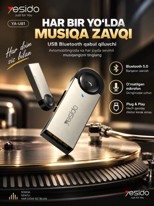 Yesido YAU81 avtomobil Bluetooth audio adapteri