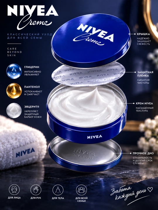 Universal namlantiruvchi krem NIVEA Creme yuz, qo‘l va tana uchun