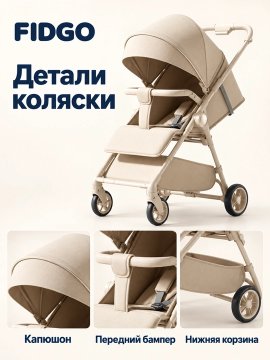 Коляска прогулочная FIDGO для детей, с капюшоном, бампером и подножкой