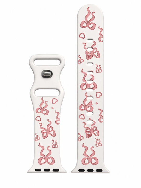Ремешок для Apple Watch белый с розовыми бантиками 38/40/41/42 мм и 42/44/45/46/49 мм
