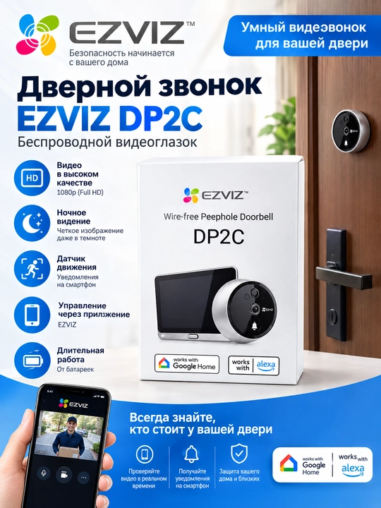 Ezviz видеозвонок видеоглазок DP2C Full HD - 