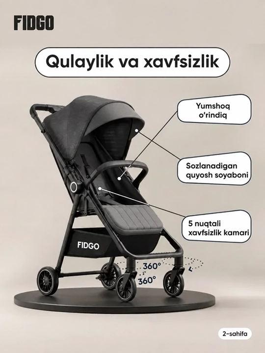Коляска прогулочная детская FIDGO, складная, с капюшоном и корзиной