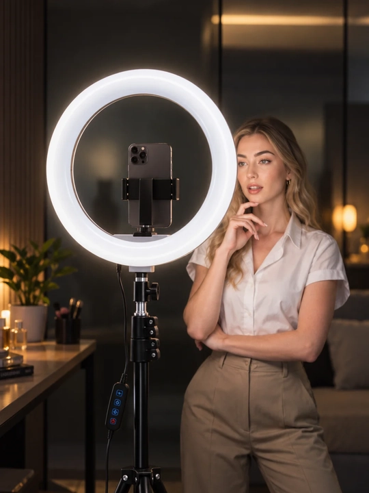 Кольцевая LED-лампа 26 см с держателем для телефона и регулируемым штативом - 