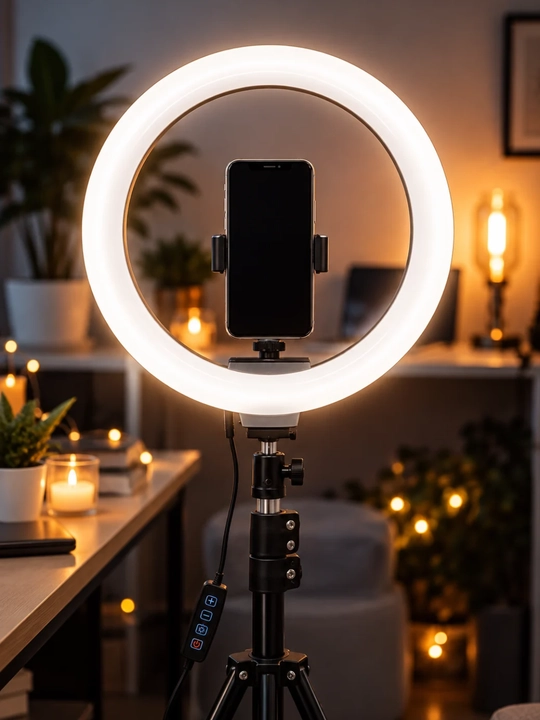 LED halqa lampa 26 sm, telefon ushlagichli va sozlanadigan tripodli Ring Ligh