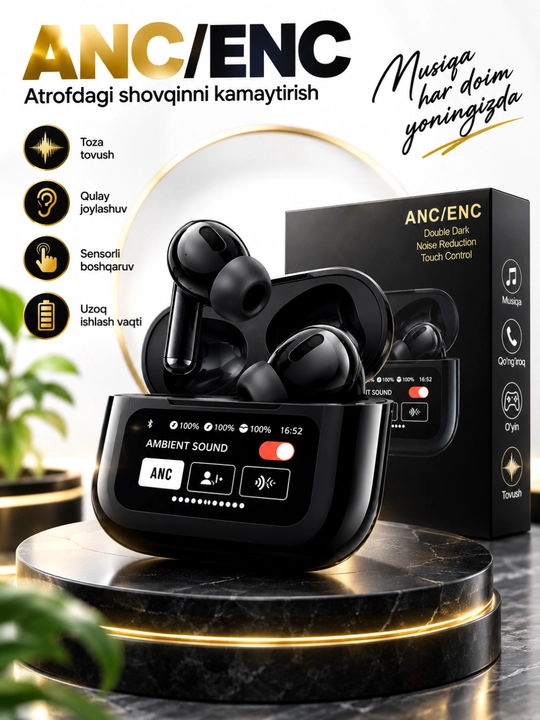 A pods simsiz Pro 2 quloqchinlari, sensorli ekran, iPhone va Android bilan, Bluetooth bilan - 