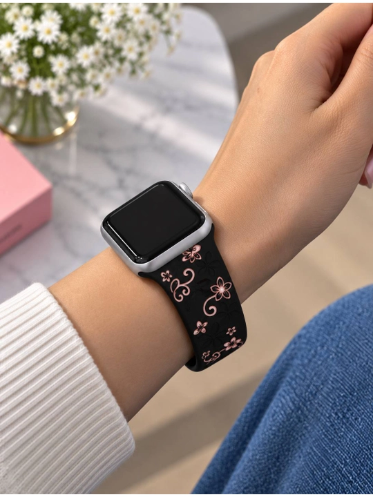Ремешок для Apple Watch силиконовый с цветочным узором, 38/40/41/42 мм и 42/44/45/46/49 мм - 