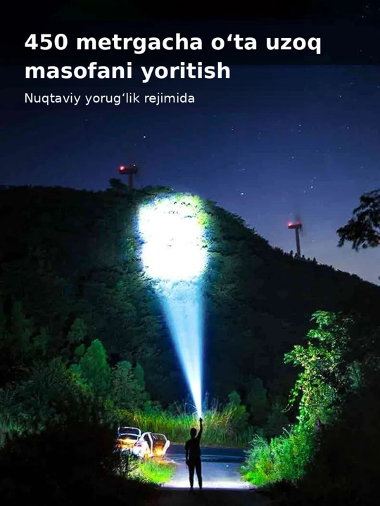 Portativ qayta zaryadlanuvchi fonar, 4 ta yoritish rejimi