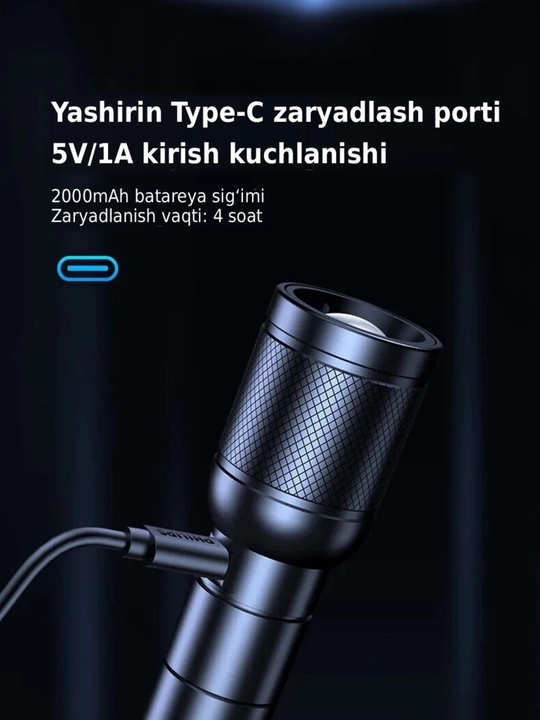Portativ qayta zaryadlanuvchi fonar, 4 ta yoritish rejimi