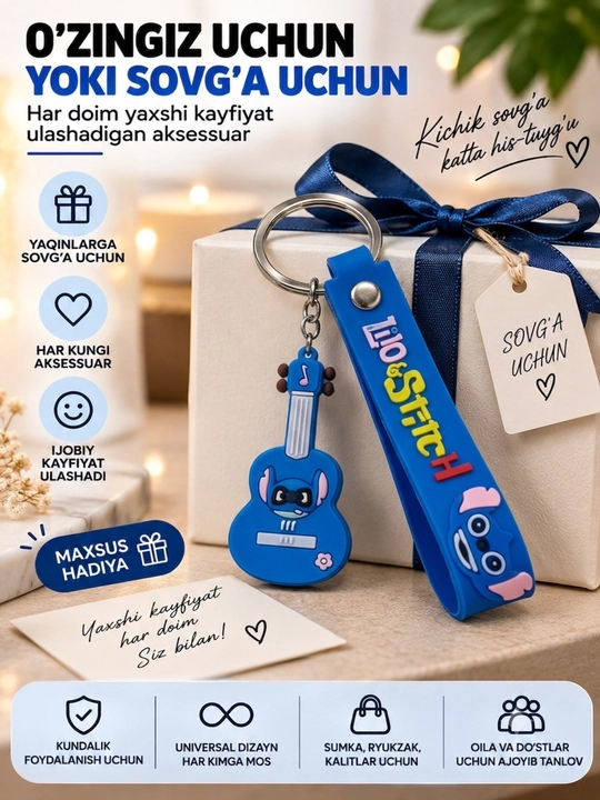Kalitlar, sumka va ryukzak uchun tasmali va multqahramon figura tushirilgan silikon brelok