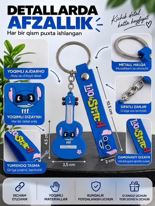 Kalitlar, sumka va ryukzak uchun tasmali va multqahramon figura tushirilgan silikon brelok