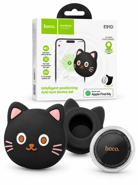 Bluetooth-трекер HOCO E91D для кошек, метка на ошейник, Apple Find My, черный