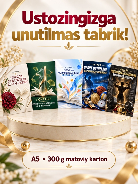 Открытка ко Дню учителя А5, матовый картон, 300 г, 1 шт - 
