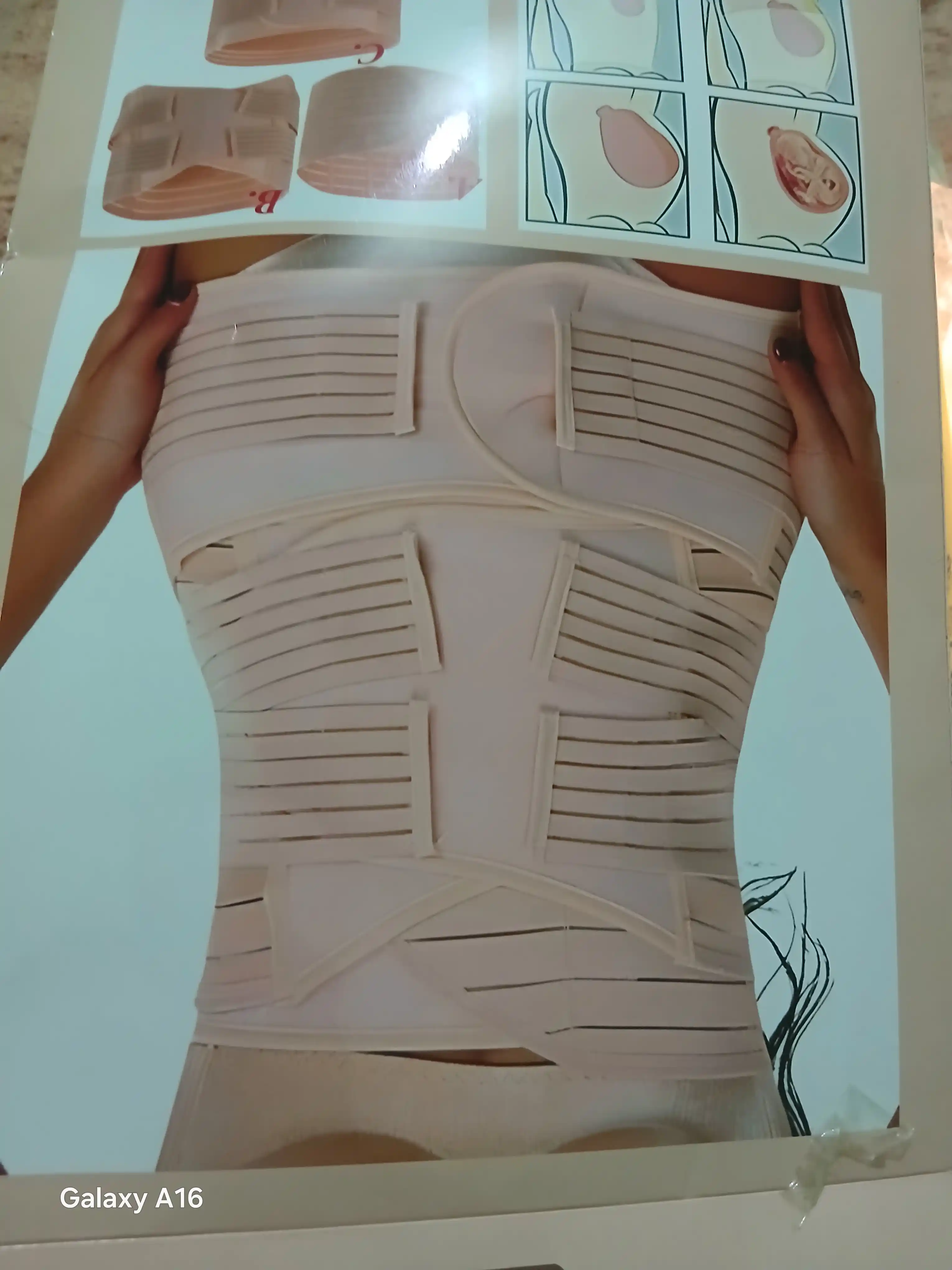 Korset, 3 qismli: qorin va tos suyagi kamari, tug'ruqdan oldin va  keyingi kamar, bandaj