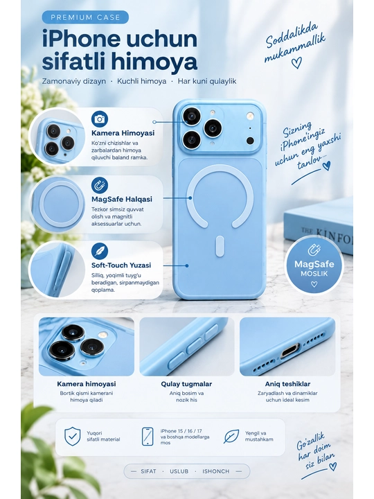 IPhone 18 Pro Max / 18 Pro / 17 Pro Max / 17 Pro uchun MagSafe g‘ilofi