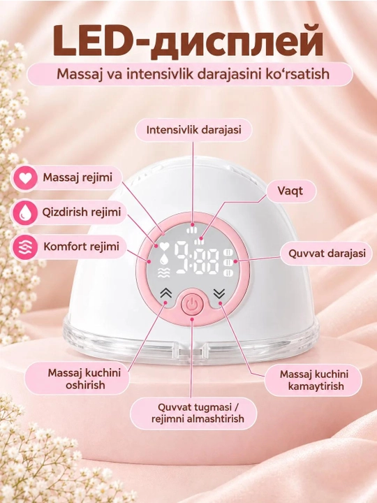 Simsiz elektr sut so‘rgich, 4 rejimli va 12 tezlikli + 5 ta sut paketi