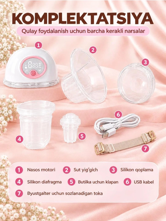 Simsiz elektr sut so‘rgich, 4 rejimli va 12 tezlikli + 5 ta sut paketi