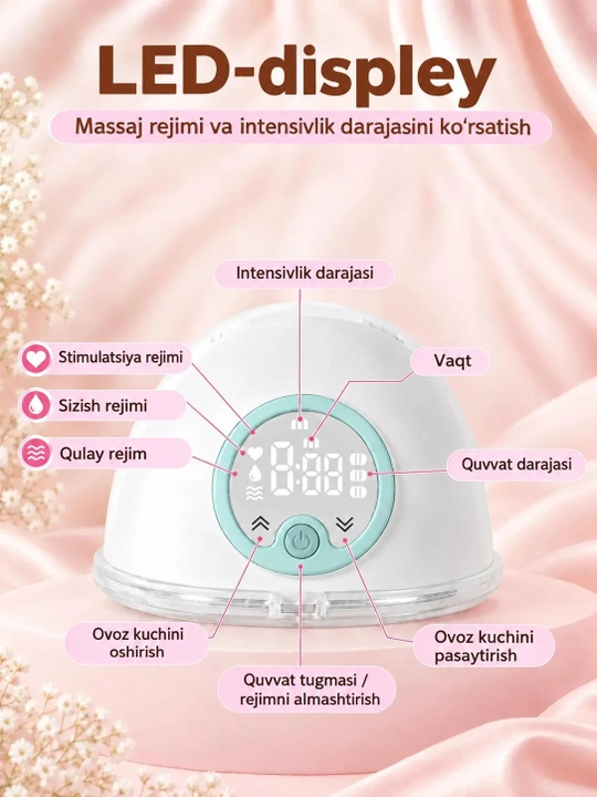 Simsiz elektr sut so‘rgich, 4 rejimli va 12 tezlikli + 5 ta sut paketi