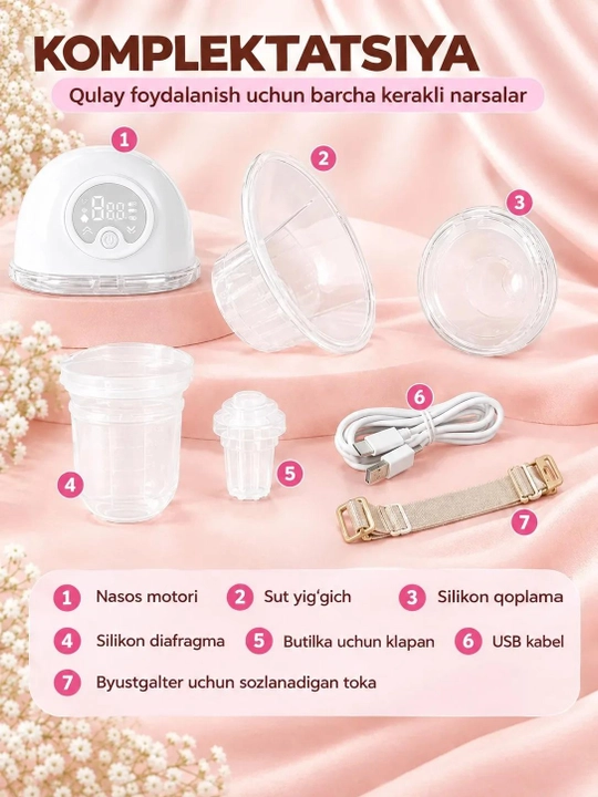 Simsiz elektr sut so‘rgich, 4 rejimli va 12 tezlikli + 5 ta sut paketi