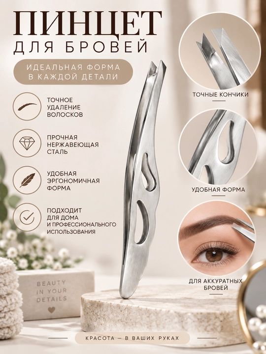 Пинцет для бровей, пинцет косметический, пинцет для удаления волос, пинцет стальной - 