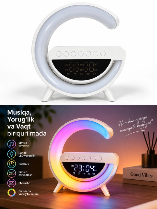 Mini3401 simsiz quvvatlash moslamasi, LED tungi chiroq va soatli Bluetooth karnay