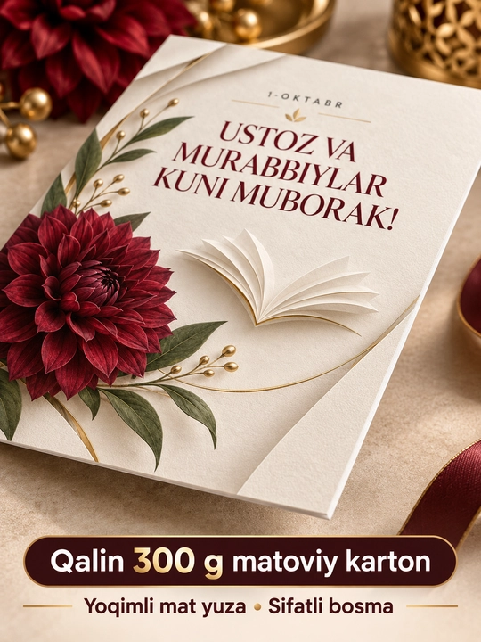 Открытка ко Дню учителя А5, матовый картон, 300 г, 1 шт