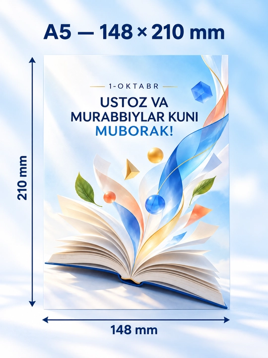 Открытка ко Дню учителя А5, матовый картон, 300 г, 1 шт