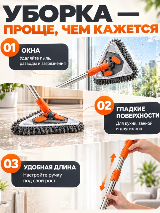 Shvabra, uch komponentli shvabra, mikrofibrali shvabra