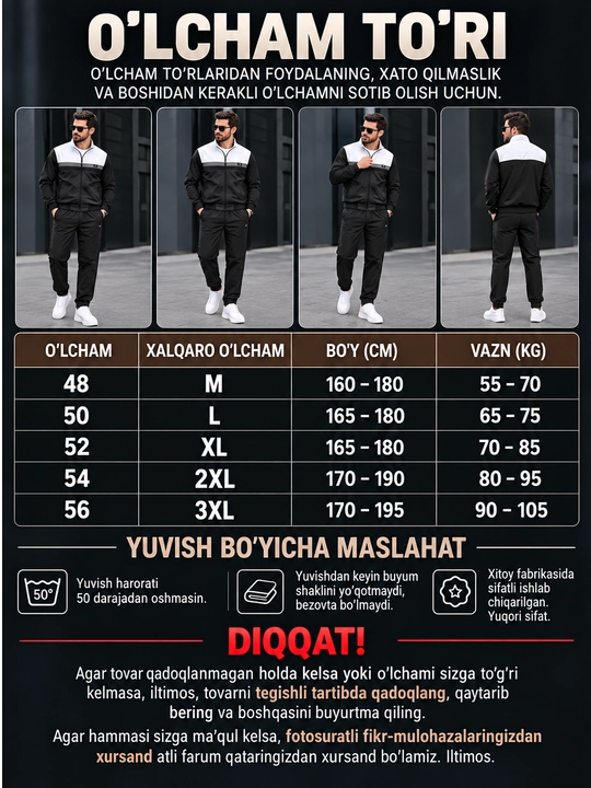 Erkaklar sport kostyumi — har kun uchun premium uslub