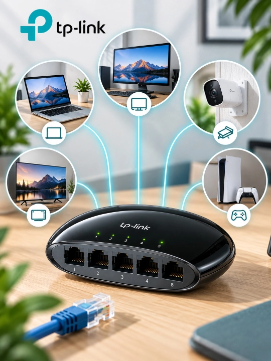 Сетевой хаб коммутатор LAN Tp-Link LS1005G 5 портов 100/1000Мб/с RJ45