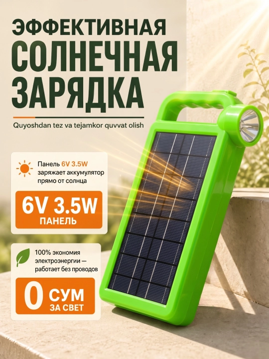 Fonar quyosh paneli bilan LED, portativ fonar SA-7794