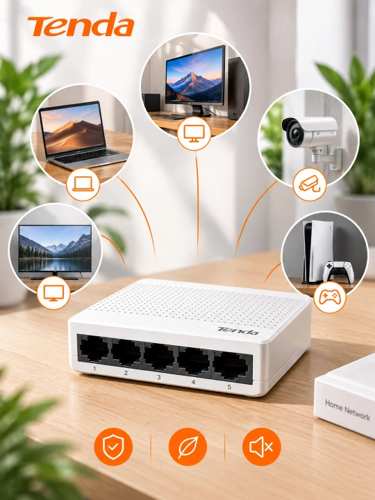 Сетевой хаб switch коммутатор LAN Tenda 10/100Мб RJ45 с блоком питанием