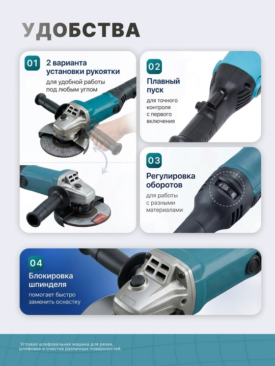 Болгарка с регулировкой, MAKITA 125 мм, 6 х скоростная, профессиональный