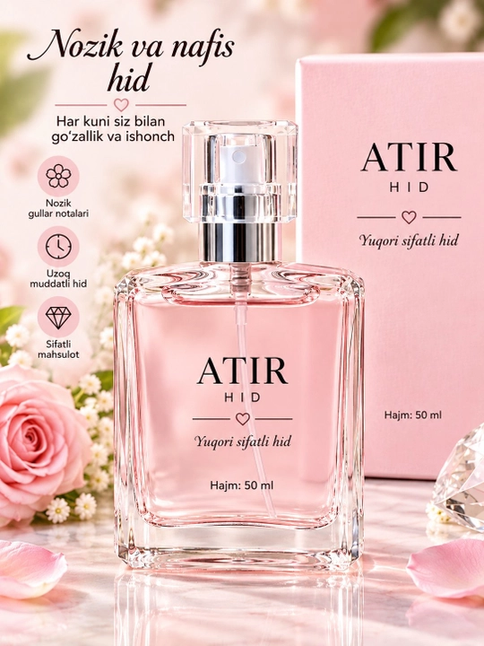 Ayollar uchun nafis gul iforli barqaror atir (50 ml)