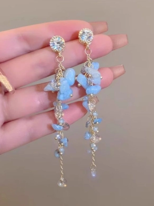 Серьги женские, длинные, цепочки, хрустальные