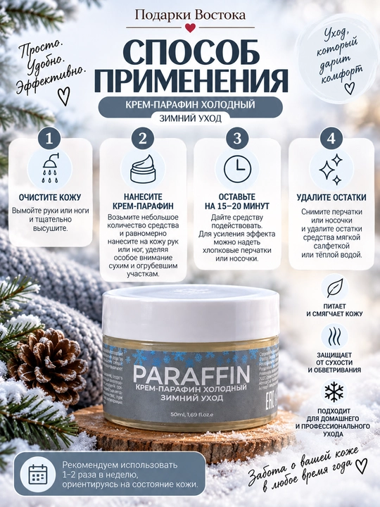 Qo‘l va oyoqlar uchun sovuq krem-parafin PARAFFIN «Qishki parvarish», 50 ml