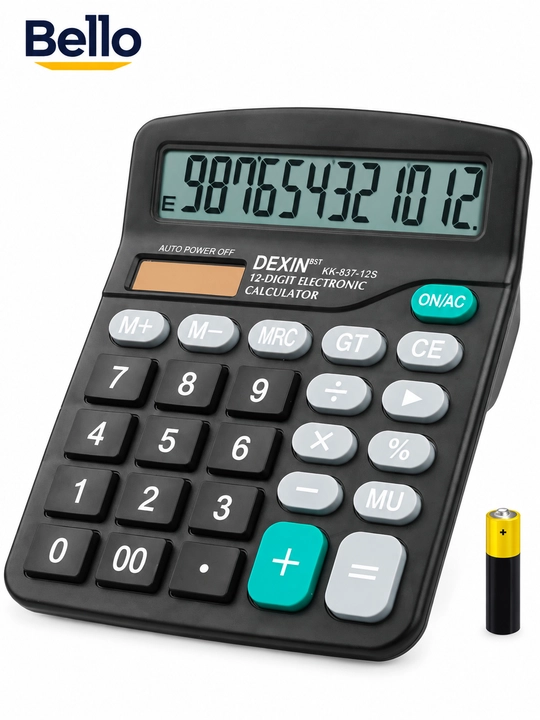 Stol kalkulyatori DEXIN KK-837-12S, 12 xonali, katta LCD displeyli
