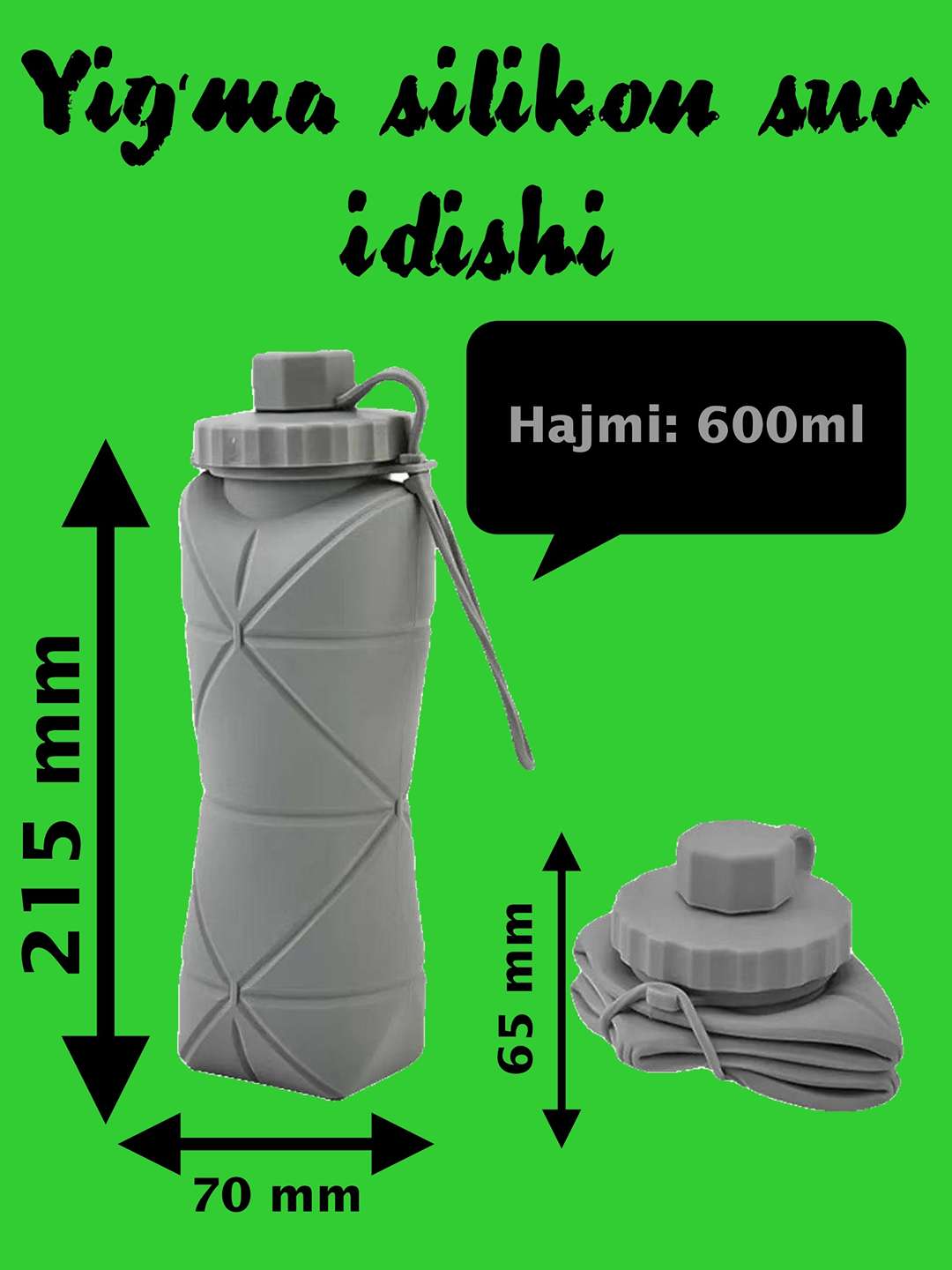 Складная силиконовая бутылка для воды — 600 мл - 