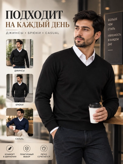 Мужской пуловер с длинным рукавом, классический джемпер, повседневный стиль